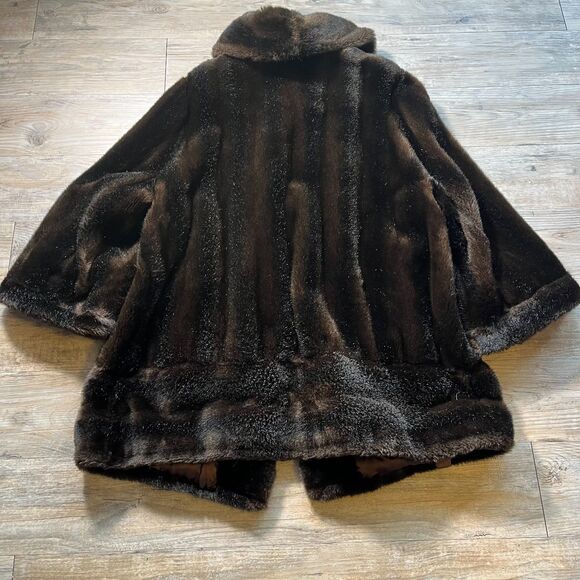 Vintage Faux Fur Coat Women's Medium Large Brown Dark Old Money Classy Mink - Picture 3 of 11